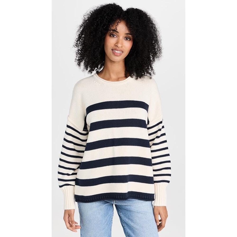 MADEWELL Conway Pullover Sweater Navy Stripe Cotton Oversized Crewneck Large